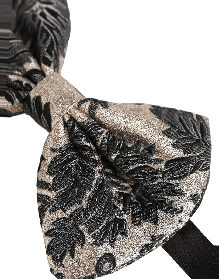 Dolce &amp; Gabbana Men Black Silver Floral Adjustable Neck Papillon Bow Tie