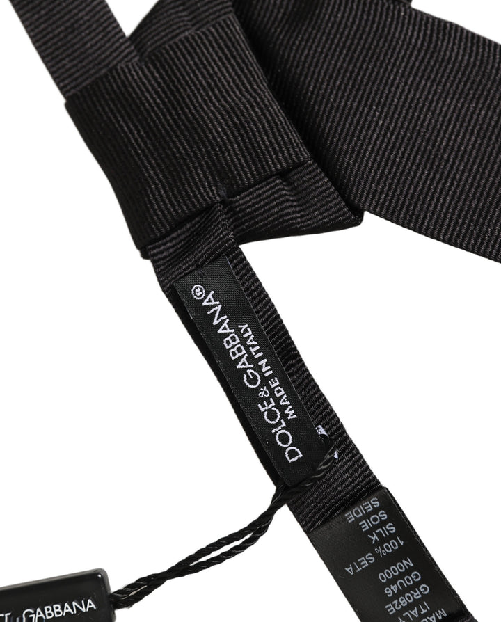 Dolce &amp; Gabbana Men Black 100% SIlk Adjustable Neck Papillon Bow Tie