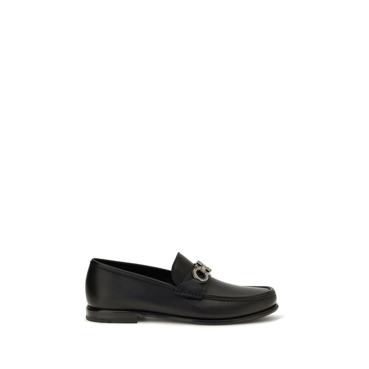 Ferragamo Black Calf Leather Bos Taurus Slip-On Loafers