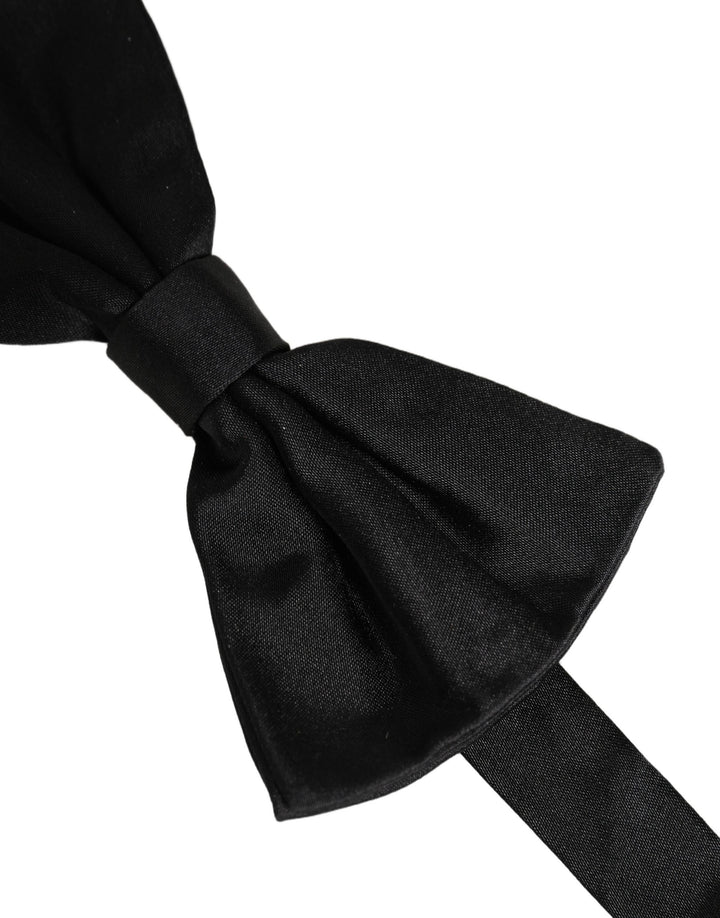 Dolce &amp; Gabbana Men Black 100% Silk Adjustable Neck Papillon Bow Tie
