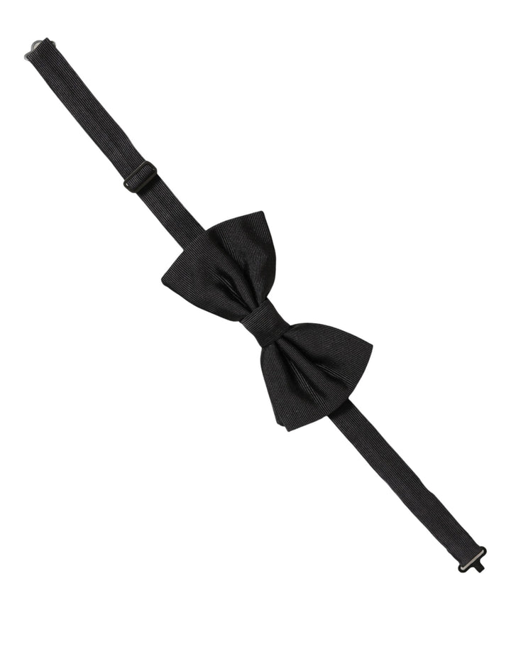 Dolce &amp; Gabbana Men Black 100% Silk Adjustable Neck Papillon Bow Tie