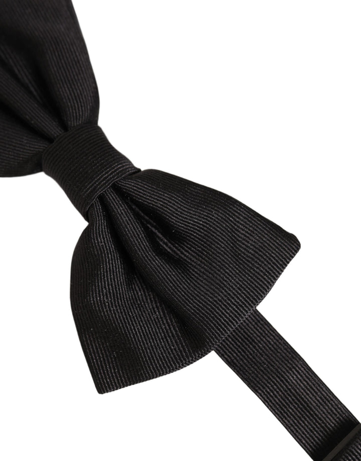 Dolce &amp; Gabbana Men Black 100% Silk Adjustable Neck Papillon Bow Tie