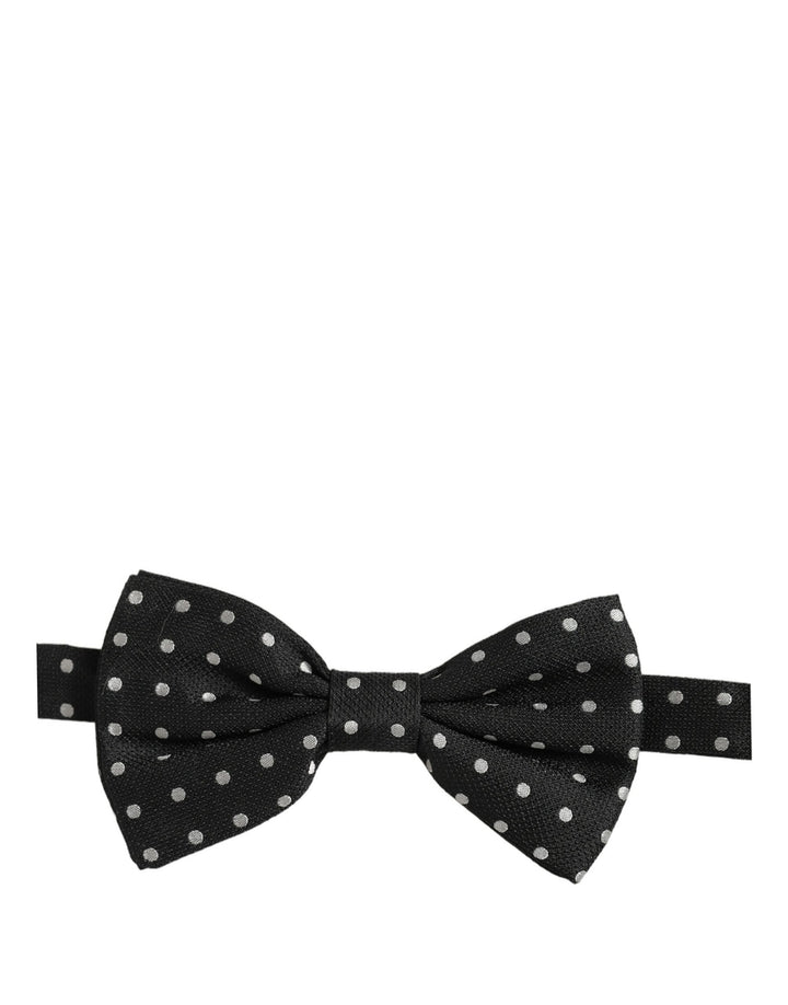 Dolce &amp; Gabbana Black White Polka Dot Adjustable Neck Papillon Bow Tie