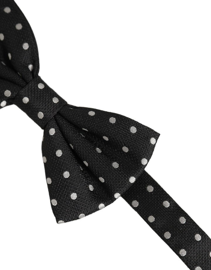 Dolce &amp; Gabbana Black White Polka Dot Adjustable Neck Papillon Bow Tie