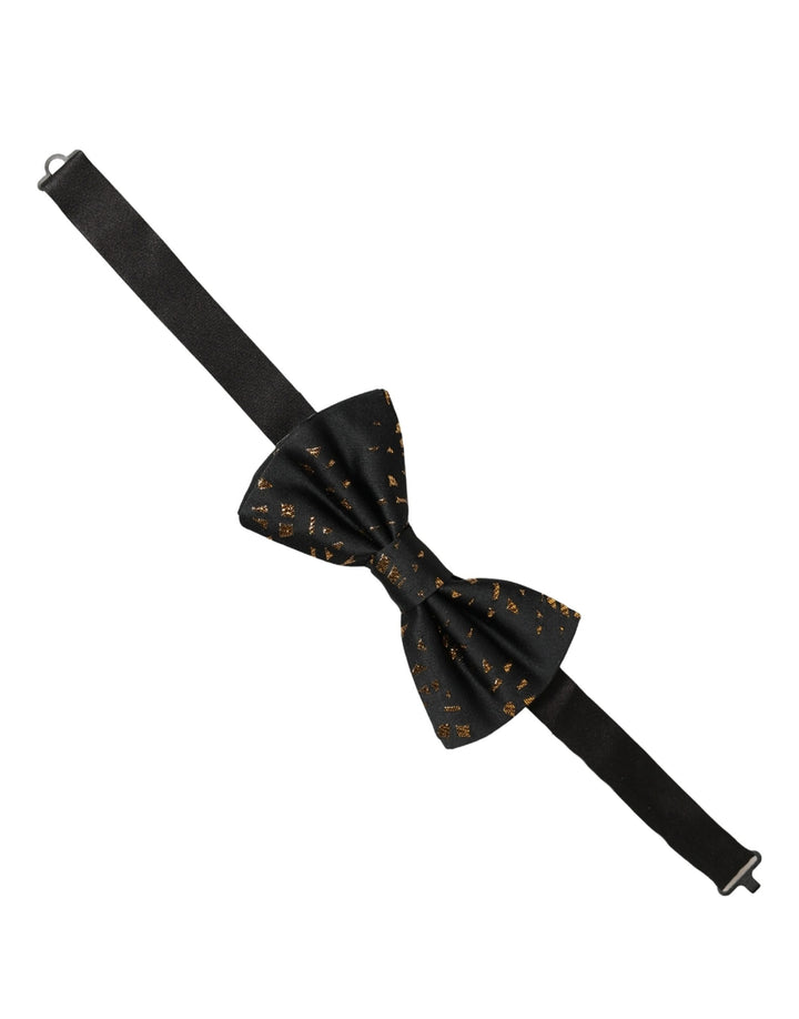 Dolce &amp; Gabbana Black Gold Speckle Pattern Adjustable Neck Papillon Bow Tie