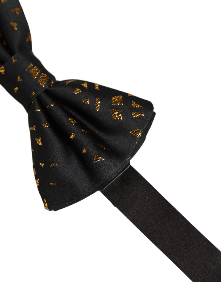 Dolce &amp; Gabbana Black Gold Speckle Pattern Adjustable Neck Papillon Bow Tie