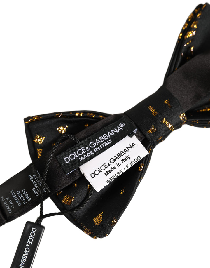 Dolce &amp; Gabbana Black Gold Speckle Pattern Adjustable Neck Papillon Bow Tie