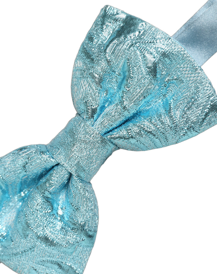 Dolce &amp; Gabbana Light Blue Floral Brocade Adjustable Neck Papillon Bow Tie