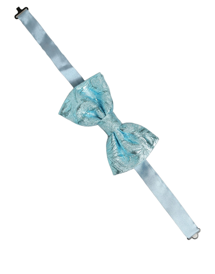 Dolce &amp; Gabbana Light Blue Floral Brocade Adjustable Neck Papillon Bow Tie