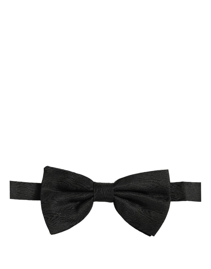 Dolce &amp; Gabbana Men Black Silk Brocade Adjustable Neck Papillon Bow Tie
