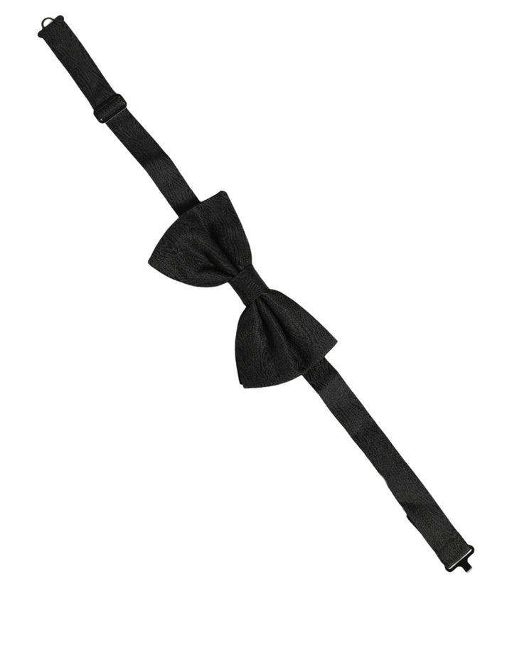 Dolce &amp; Gabbana Men Black Silk Brocade Adjustable Neck Papillon Bow Tie