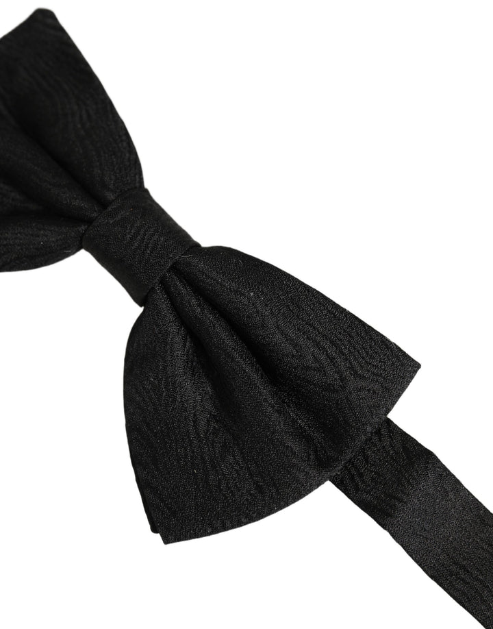 Dolce &amp; Gabbana Men Black Silk Brocade Adjustable Neck Papillon Bow Tie