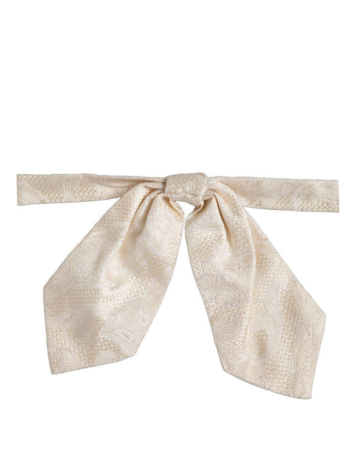 Dolce &amp; Gabbana Men Ivory Paisley SIlk Adjustable Neck Papillon Bow Tie