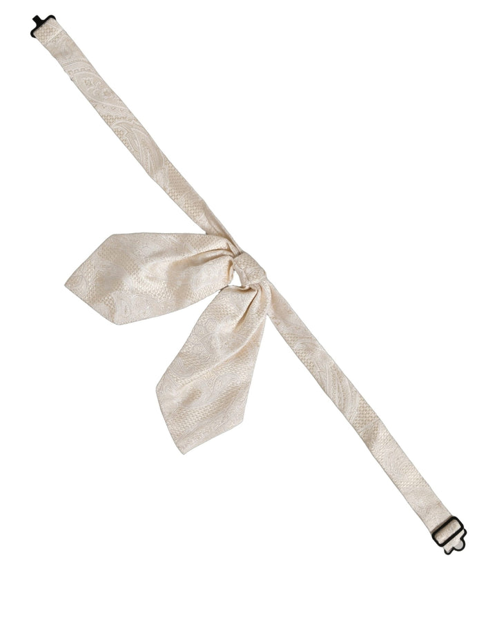 Dolce &amp; Gabbana Men Ivory Paisley SIlk Adjustable Neck Papillon Bow Tie
