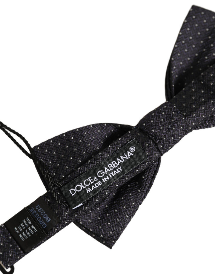 Dolce &amp; Gabbana Black White Polka Dot Adjustable Neck Papillon Bow Tie