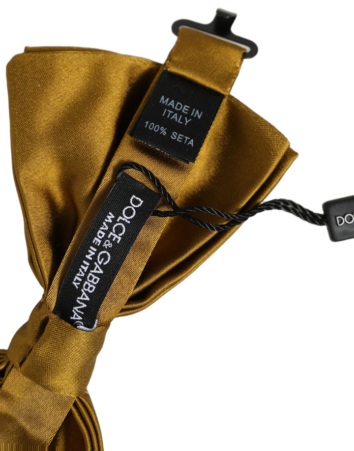 Dolce &amp; Gabbana Men Mustard 100% Silk Adjustable Neck Papillon Bow Tie