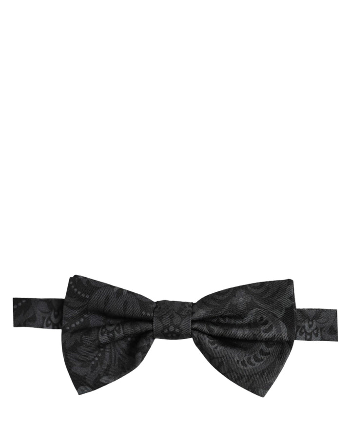 Dolce &amp; Gabbana Men Black Paisley SIlk Adjustable Neck Papillon Bow Tie