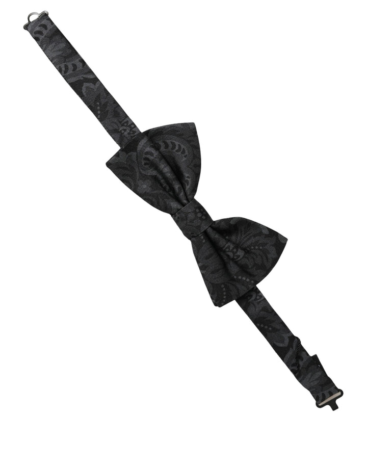 Dolce &amp; Gabbana Men Black Paisley SIlk Adjustable Neck Papillon Bow Tie