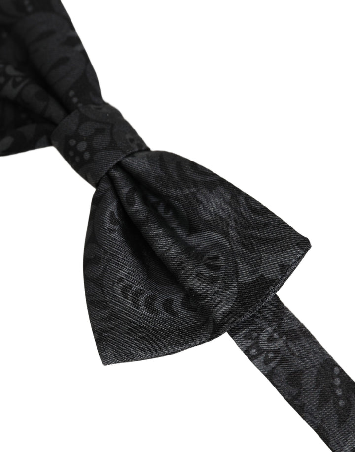 Dolce &amp; Gabbana Men Black Paisley SIlk Adjustable Neck Papillon Bow Tie