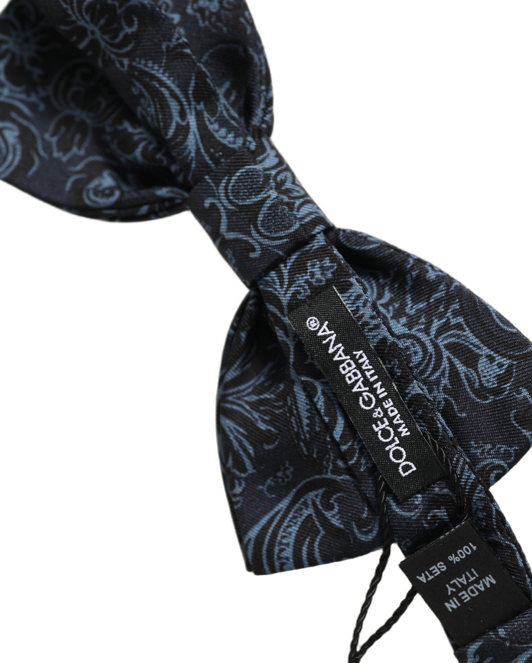 Dolce &amp; Gabbana Men Black Blue Paisley Adjustable Neck Papillon Bow Tie