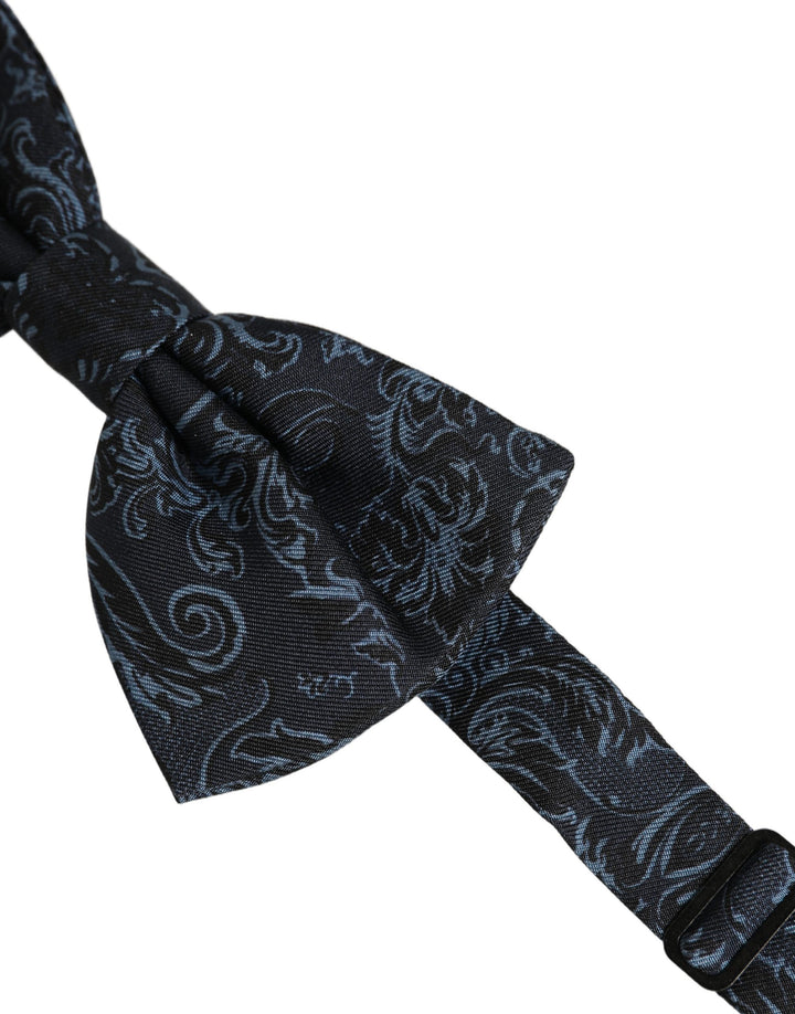 Dolce &amp; Gabbana Men Black Blue Paisley Adjustable Neck Papillon Bow Tie
