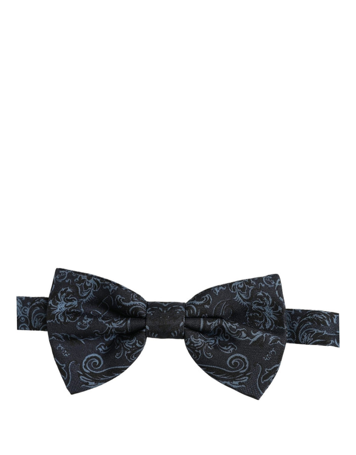 Dolce &amp; Gabbana Men Black Blue Paisley Adjustable Neck Papillon Bow Tie
