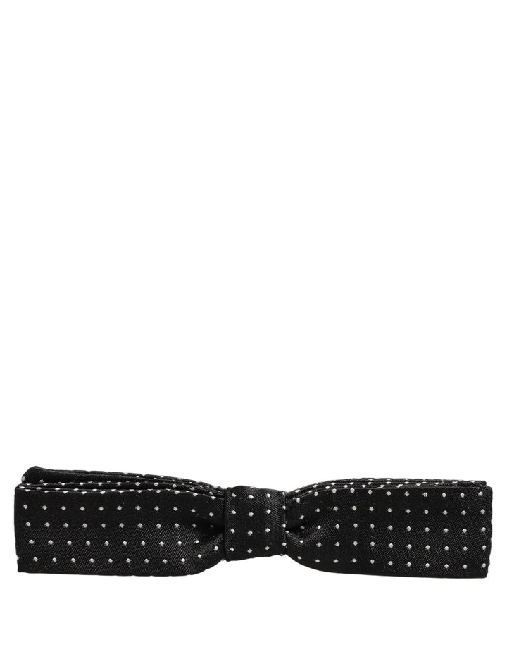 Dolce &amp; Gabbana Black White Polka Dot Adjustable Neck Papillon Bow Tie