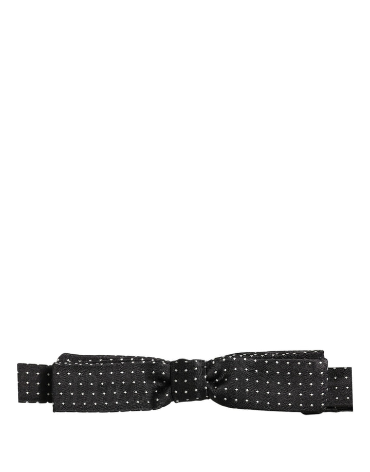 Dolce &amp; Gabbana Black White Polka Dot Adjustable Neck Papillon Bow Tie