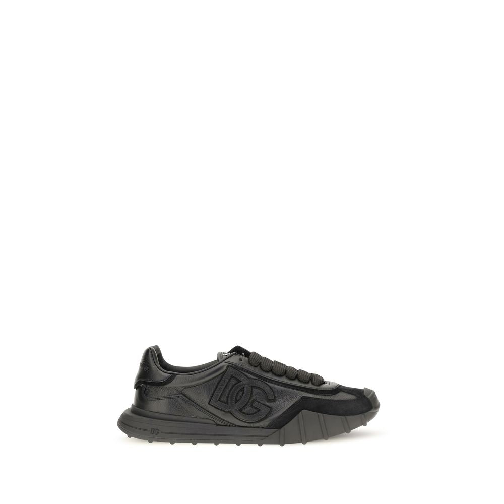 Dolce &amp; Gabbana Black Calf Leather Bos Taurus Athletic Sneakers