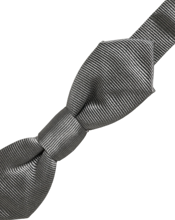 Dolce &amp; Gabbana Men Gray 100% Silk Adjustable Neck Papillon Bow Tie