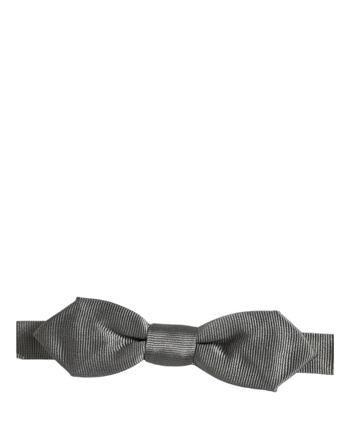 Dolce &amp; Gabbana Men Gray 100% Silk Adjustable Neck Papillon Bow Tie