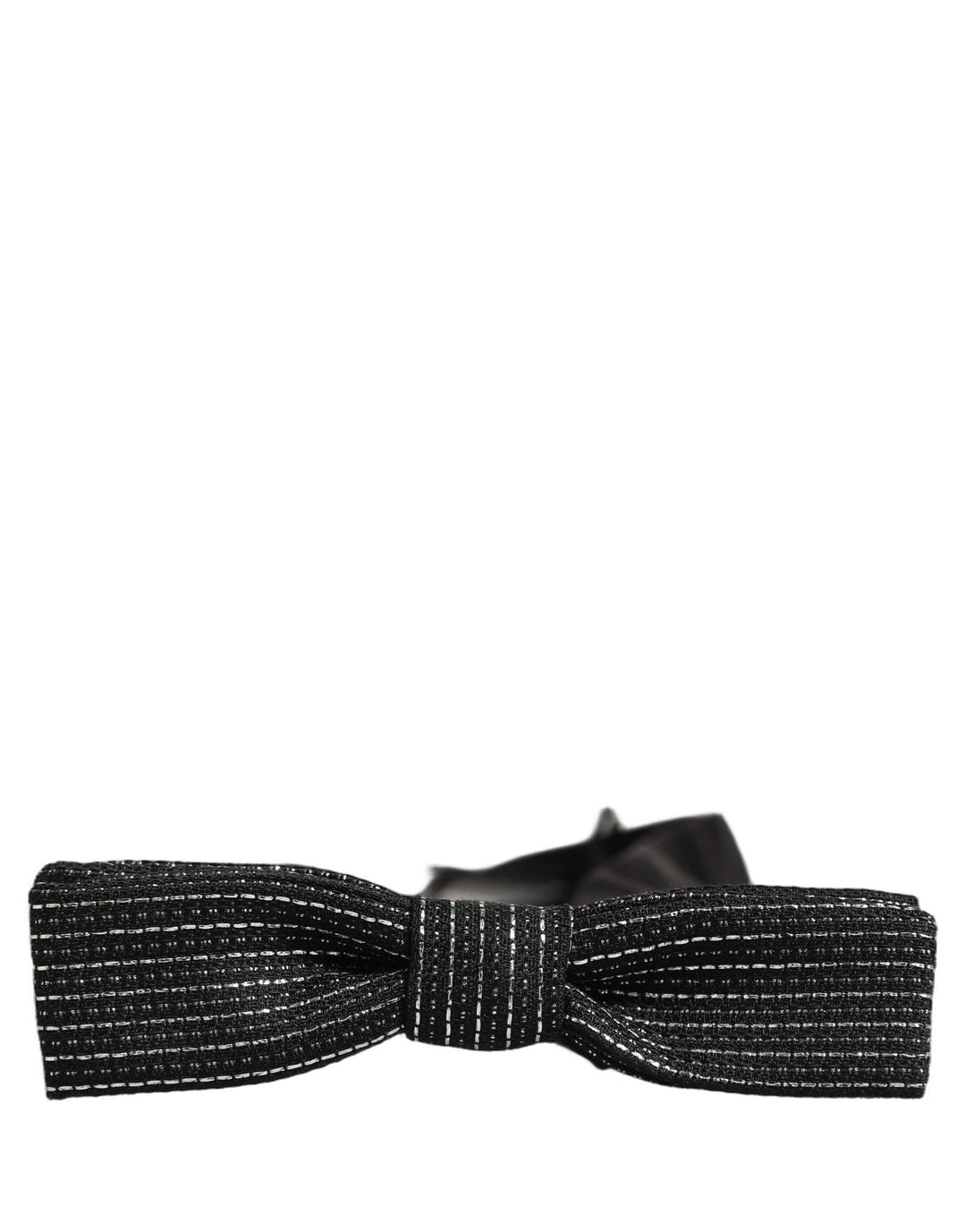 Dolce &amp; Gabbana Men Black Silver Ribbed Adjustable Neck Papillon  Bow Tie
