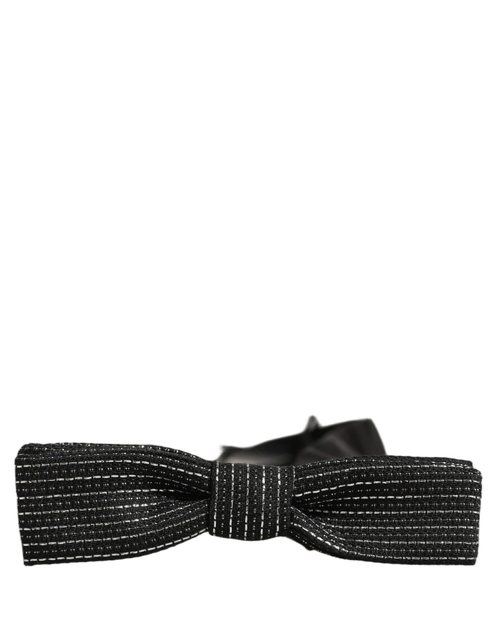 Dolce &amp; Gabbana Men Black Silver Ribbed Adjustable Neck Papillon  Bow Tie