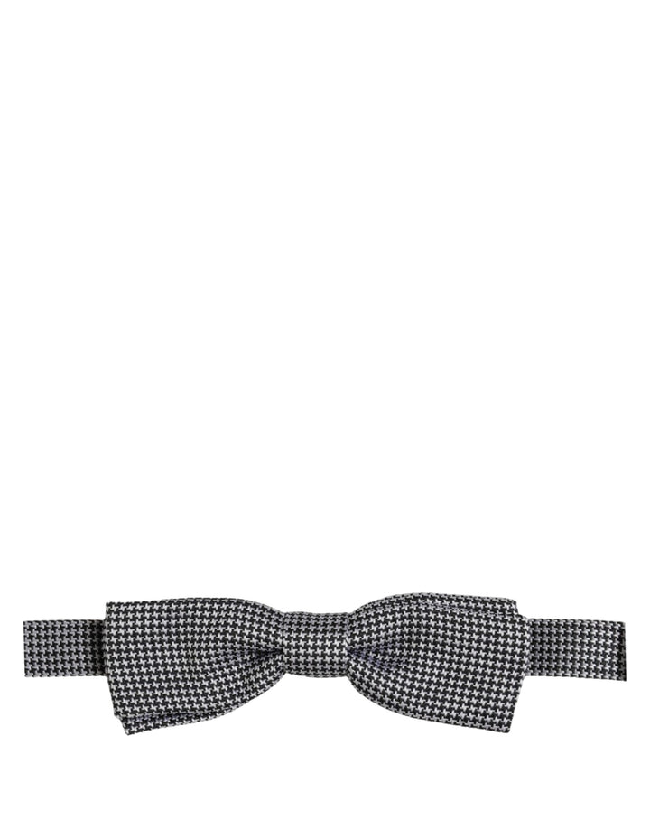 Dolce &amp; Gabbana Black White Houndstooth Adjustable Neck Bow Tie