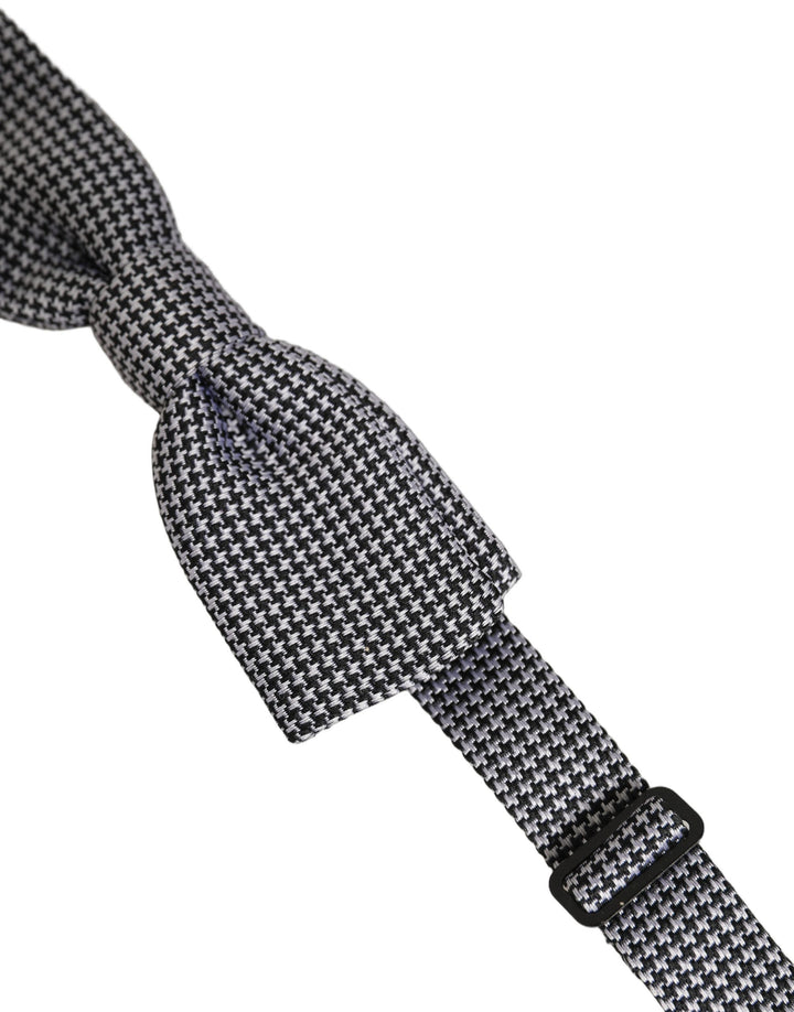 Dolce &amp; Gabbana Black White Houndstooth Adjustable Neck Bow Tie