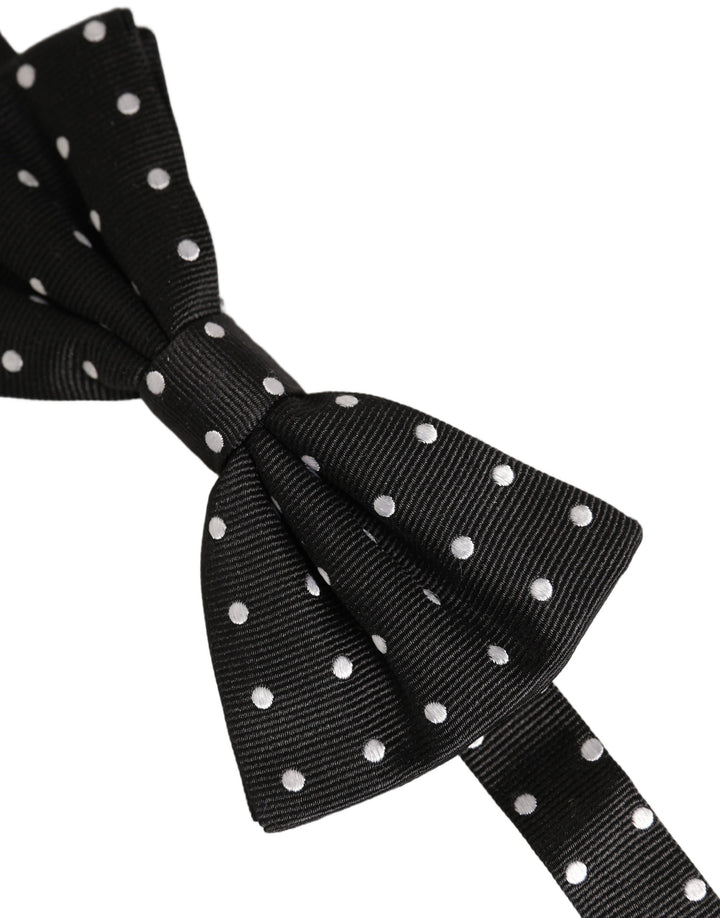 Dolce &amp; Gabbana Black White Polka Dot Adjustable Neck Papillon Bow Tie