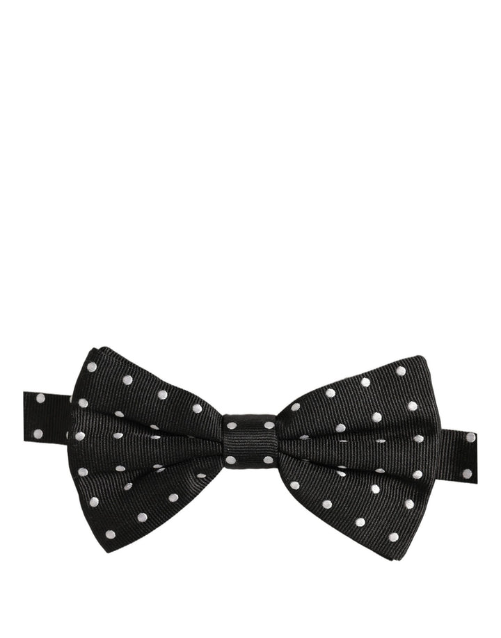 Dolce &amp; Gabbana Black White Polka Dot Adjustable Neck Papillon Bow Tie
