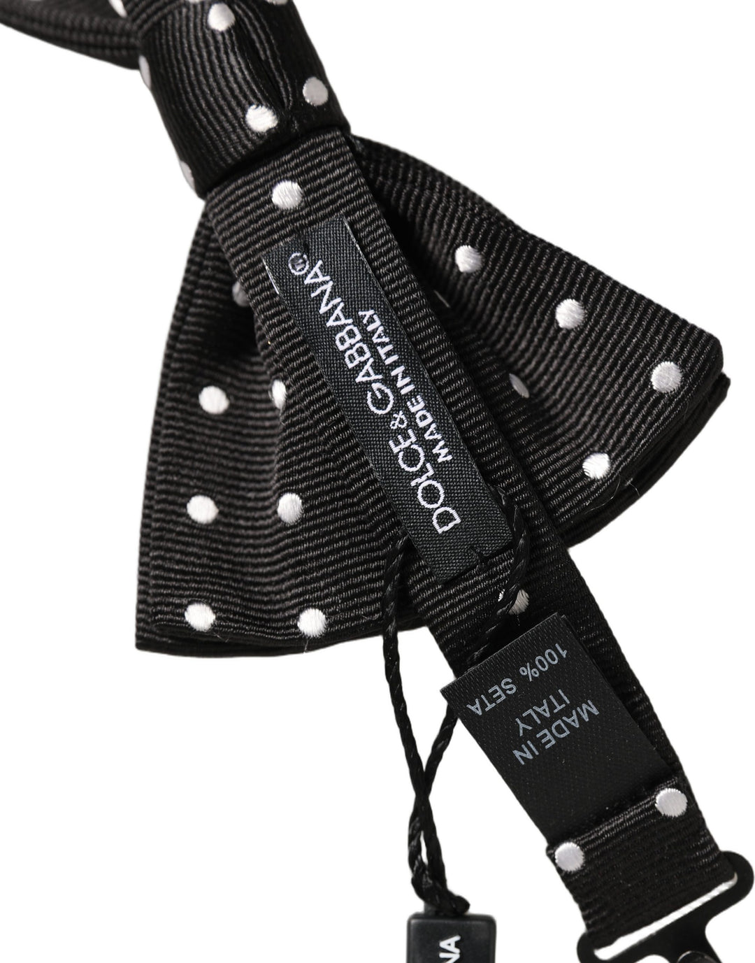 Dolce &amp; Gabbana Black White Polka Dot Adjustable Neck Papillon Bow Tie