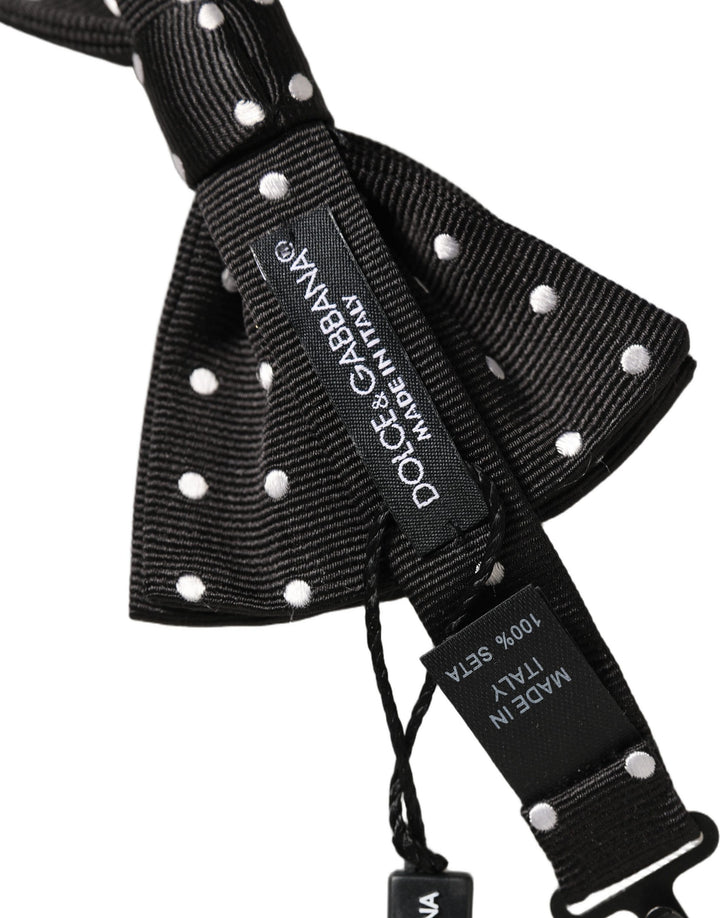 Dolce &amp; Gabbana Black White Polka Dot Adjustable Neck Papillon Bow Tie
