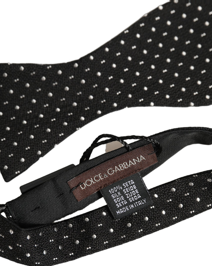 Dolce &amp; Gabbana Black White Polka Dot Adjustable Neck Papillon Bow Tie