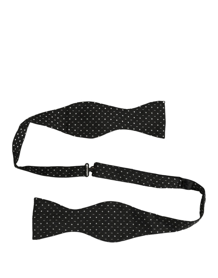 Dolce &amp; Gabbana Black White Polka Dot Adjustable Neck Papillon Bow Tie