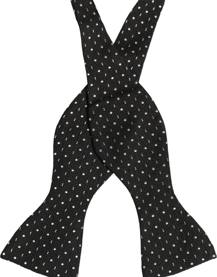 Dolce &amp; Gabbana Black White Polka Dot Adjustable Neck Papillon Bow Tie
