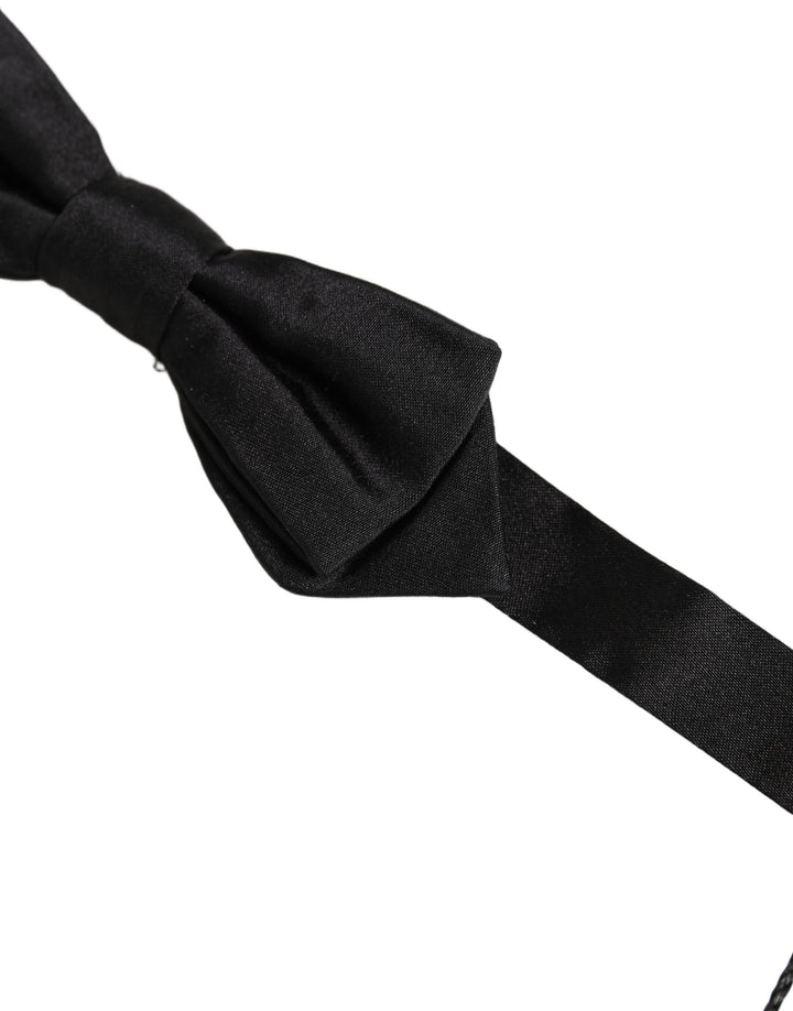 Dolce &amp; Gabbana Men Black 100% Silk Adjustable Neck Papillon Bow Tie