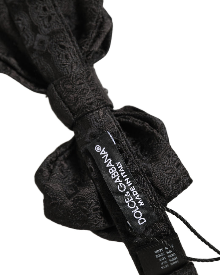 Dolce &amp; Gabbana Men Black Paisley Silk Adjustable Neck Papillon Bow Tie