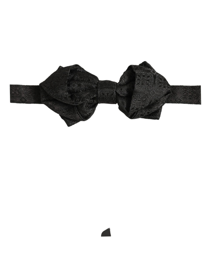 Dolce &amp; Gabbana Men Black Paisley Silk Adjustable Neck Papillon Bow Tie
