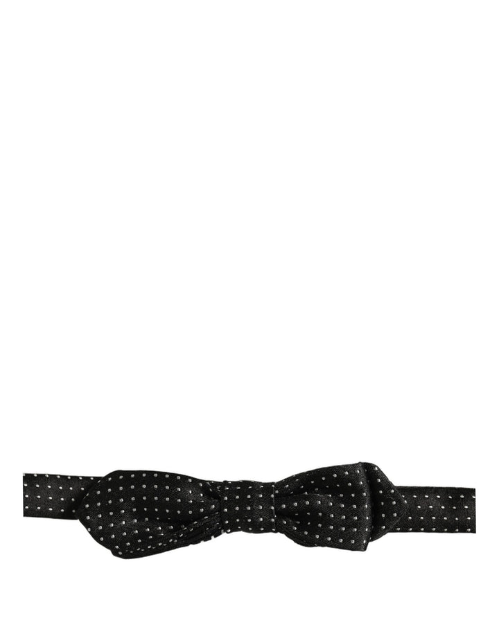 Dolce &amp; Gabbana Black White Polka Dot Adjustable Neck Papillon Bow Tie