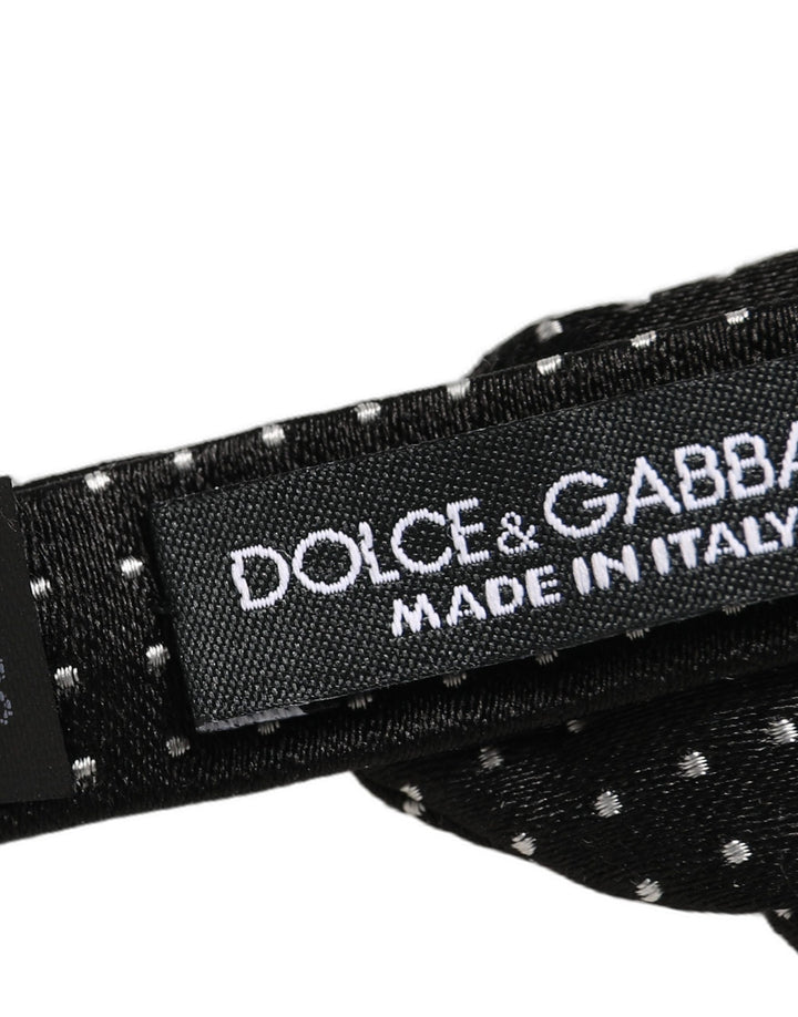 Dolce &amp; Gabbana Black White Polka Dot Adjustable Neck Papillon Bow Tie