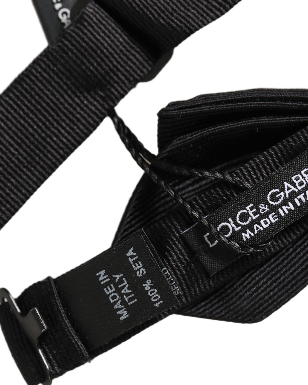 Dolce &amp; Gabbana Men Black 100% Silk Adjustable Neck Papillon Bow Tie