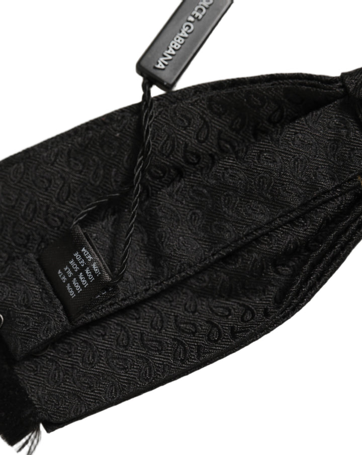 Dolce &amp; Gabbana Men Black 100% SIlk Adjustable Neck Papillon Bow Tie