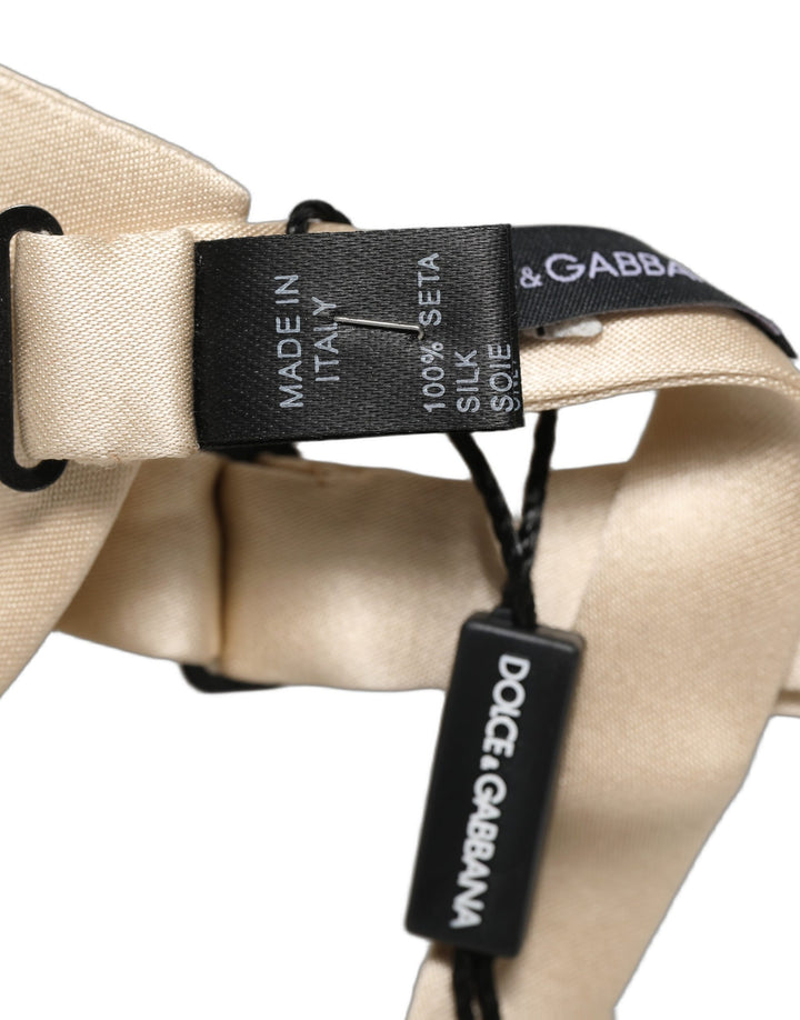 Dolce &amp; Gabbana Men Beige 100% Silk Adjustable Neck Papillon Bow Tie